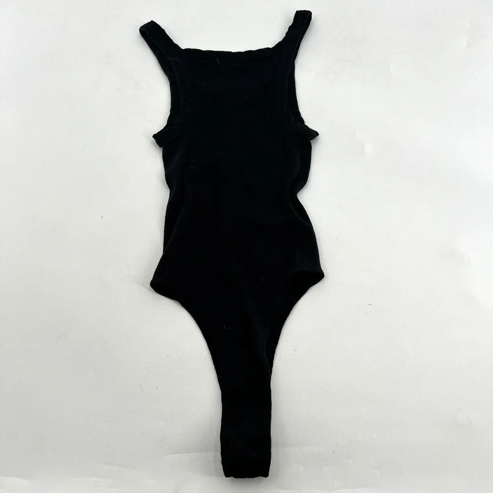 RE/DONE Black Ribbed Knit Tank Bodysuit Scoop Neck Size S 1124-8WRTKB USA Made - Picture 3 of 5